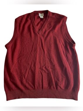 LL Bean Sweater Vest Mens L Red Lambswool V-Neck‎ Pullover Knit 0 QY80 Classic